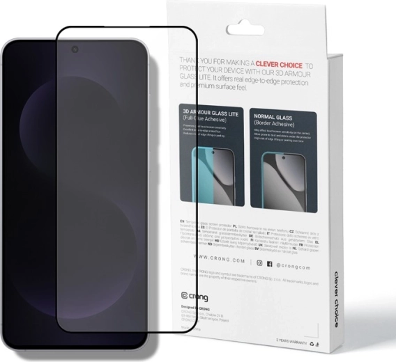 Crong 3D Armour Glass Lite 3D kaljeno steklo Full Glue s črnim okvirjem za Samsung Galaxy A37/A36/A57/A56/S25FE - 1 kos