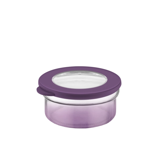 Okrogla steklena posoda 415 ml z vijoličnim pokrovom