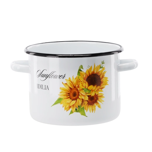 Enamel pot with sunflower 3 l 18 cm white