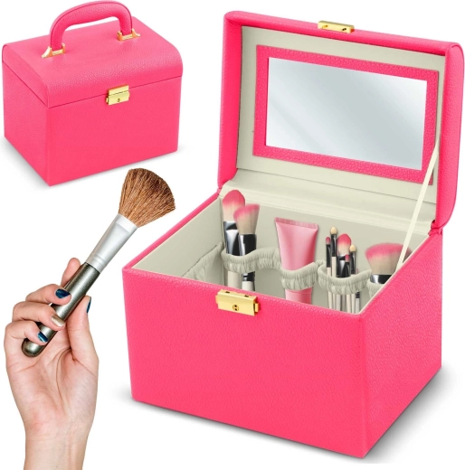 Rožnati kozmetični kovček Massido z ročajem in ključavnico