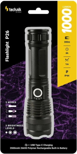 Polnilna svetilka Technik MT-P26 z USB‑C, zoomom in funkcijama SOS/stroboskop