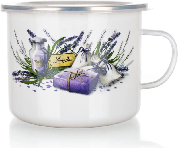Emajliran vrč Lavender 1,4 l s plastičnim pokrovom, premer 14 cm