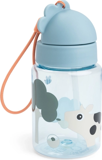 Done by Deer steklenička s slamico Tiny farm modra 280 ml