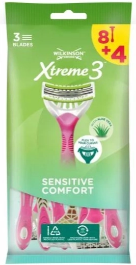 Wilkinson Xtreme3 Comfort Sensitive disposable razors for women 8+4