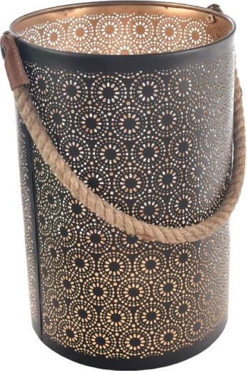 Kovinski svečnik DOT s podrobnostjo iz jute črn/zlat 30 cm