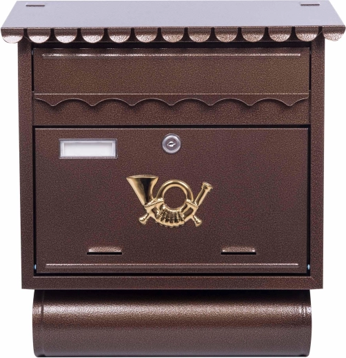 Poštni nabiralnik s kvadratno strešico in tulcem za časopise, rjavi antični