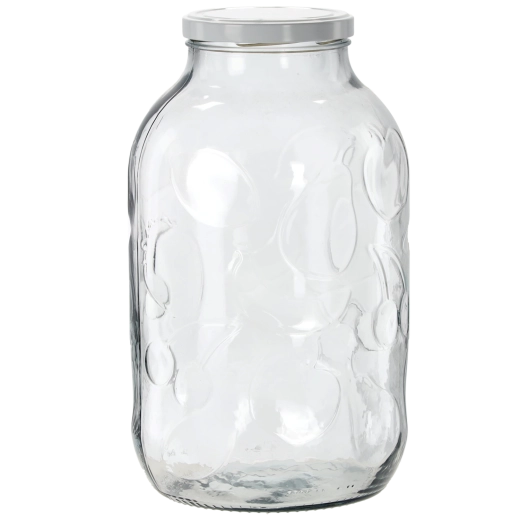 Steklena kozarec za vlaganje 5 l z sadnim reliefom in emajliranim pokrovom 100 mm