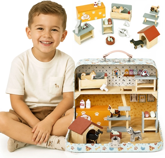 Ecotoys lesen trgovinica za živali v prenosnem kovčku, dvonadstropna (23 dodatkov)