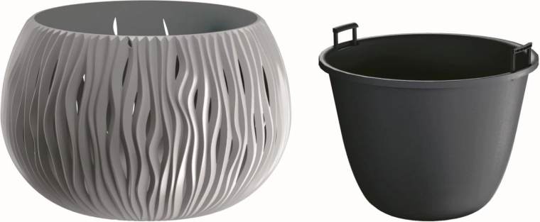 Lonec za rože Sandy Bowl z vložkom 37 cm – siv kamen
