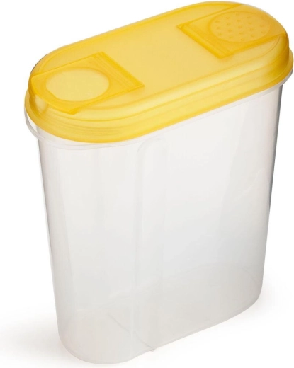 Plastična posoda za suha živila 2 l z dozirnim pokrovom, ovalna