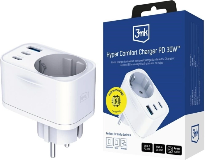 3mk Hyper Comfort Charger 30W bel omrežni adapter
