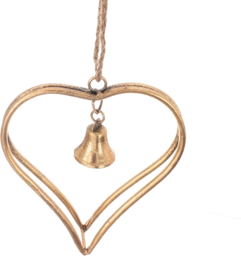 Hanging Metal Heart-Shaped Bell, Gold