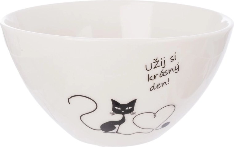 Porcelanasta skleda z mačko in napisom »uživaj …« 460 ml