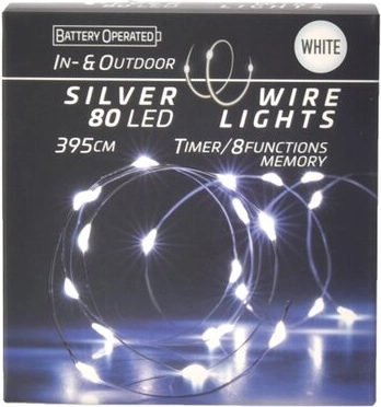 LED svetlobna veriga na tanki žički s časovnikom 80 LED, bela (in/out)