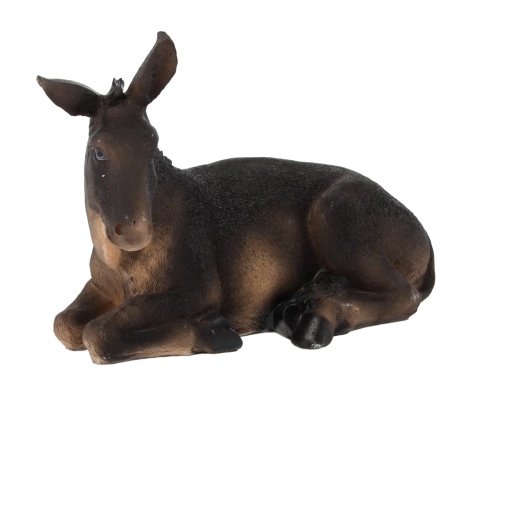 Polyresin donkey figure for the nativity scene, 14 × 26 × 21 cm