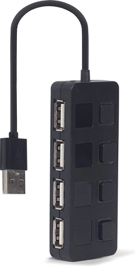 USB 2.0 razdelilnik s 4 priključki in stikali, črn - 1 kos