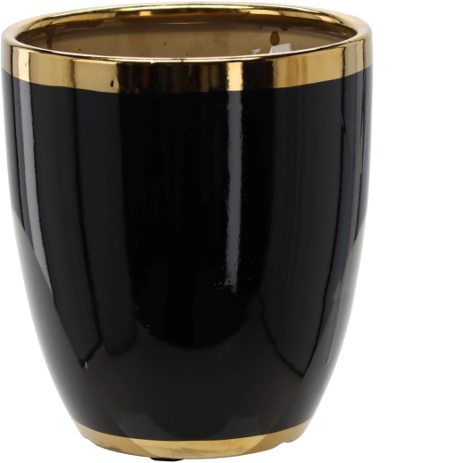 Keramični okrasni lonec za rože 20,5 × 20,5 × 23 cm črn z zlatim robom