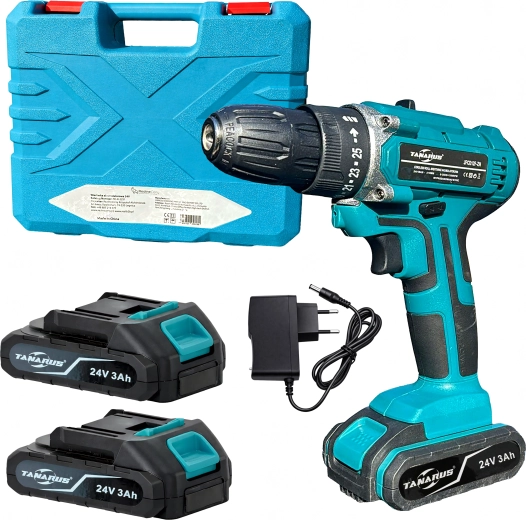 Akumulatorski vrtalnik in vijačnik 24 V s kovčkom in 2× 3 Ah baterijama