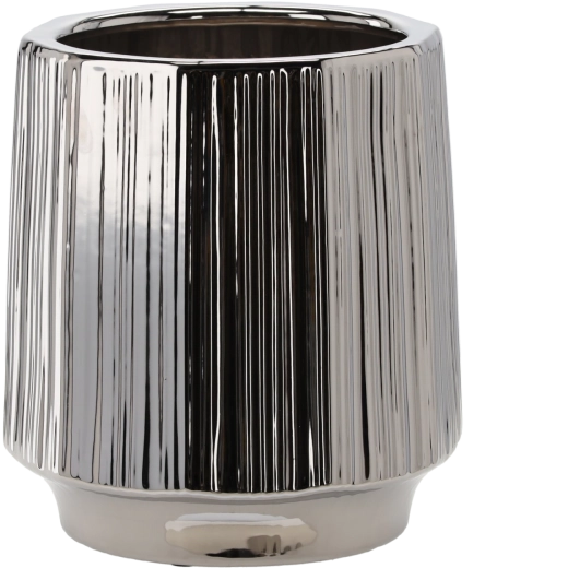 Keramični okrasni lonec za rože 32 × 32 × 35,5 cm, srebrn s črtasto teksturo