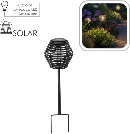 Solarna vrtna lampijona 52 cm – črn zunanji zatič s senzorjem somraka