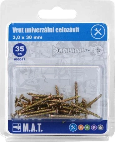 Universal full-thread screw 3.0 × 30 mm, zinc-plated, 35 pcs
