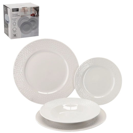 Jedilni set 18 kosov, okrogel bel porcelan