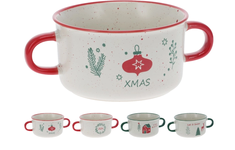 Kamniti jumbo vrček z dvema ročajema 625 ml – božični motivi