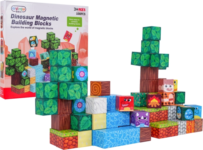 Komplet magnetnih 3D-kock z dinozavri – 100 kosov