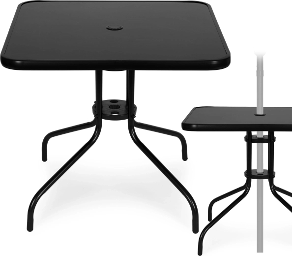 Kvadratna vrtna miza 80 cm iz kaljenega stekla z odprtino za senčnik MultiGarden