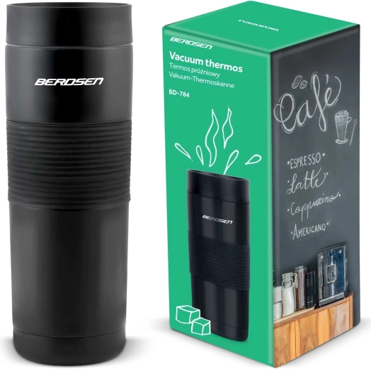 Termovka za pijače 590 ml BERDSEN s slamico, črna