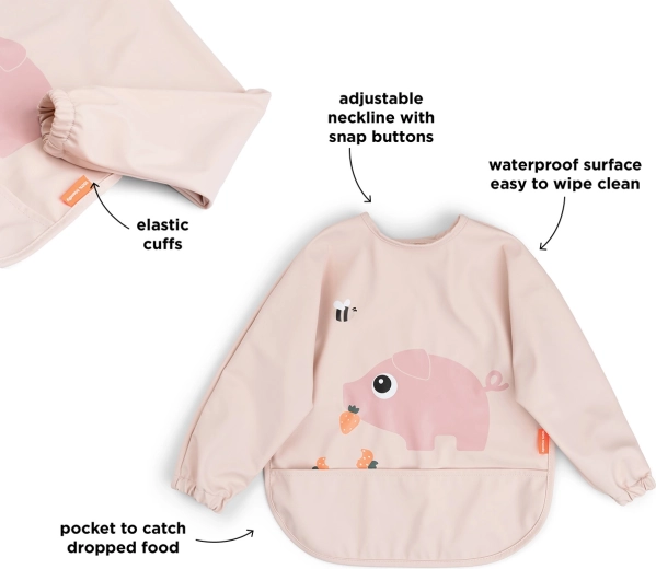 Done by Deer bib with sleeves and pocket Tiny farm pink