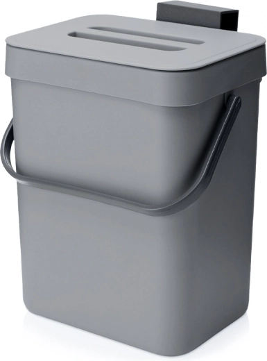 Viseči koš za smeti za vratca omarice, siv, 3 l