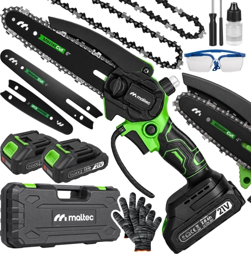 Cordless chainsaw MalTec MasterCut 800 W, 4" and 6" bars - 1 pc