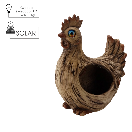 Vrtni cvetlični lonec petelin s solarnimi LED lučkami 29,5 × 20 × 38 cm