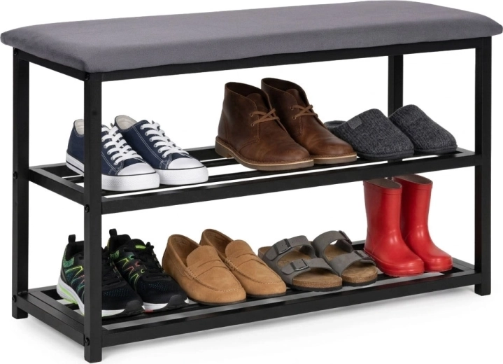 Oblazinjena klop za čevlje 80 cm s sedežem in 2 policama ModernHome