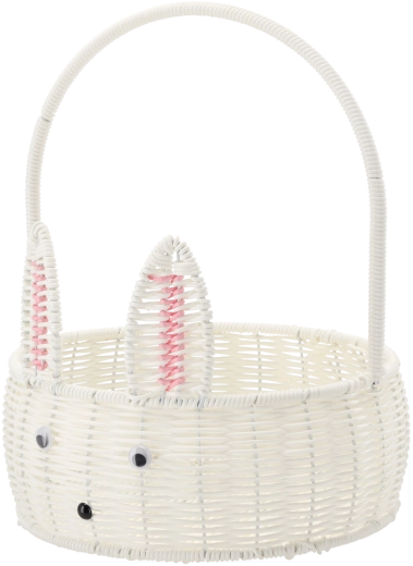 Plastic Round Basket 25 cm with Rabbit Motif – White, Easter Decoration