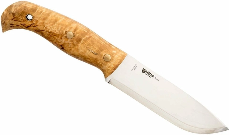 Helle Nord – zunanje nož 14,7 cm, kodrasta breza, usnjena nožnica
