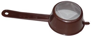 Cedilo z drobnim sitom 8 cm z ročajem, plast, mešanica barv