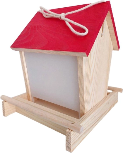 Ptičja krmilnica s strešico iz borovega lesa
