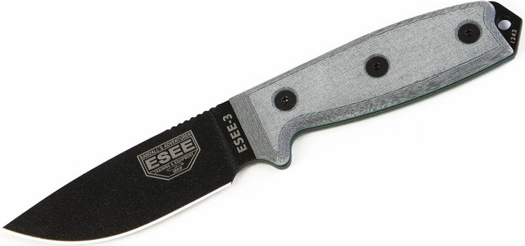 Univerzalni taktični nož ESEE 3P, črno rezilo, siva Micarta, tok Coyote Tan