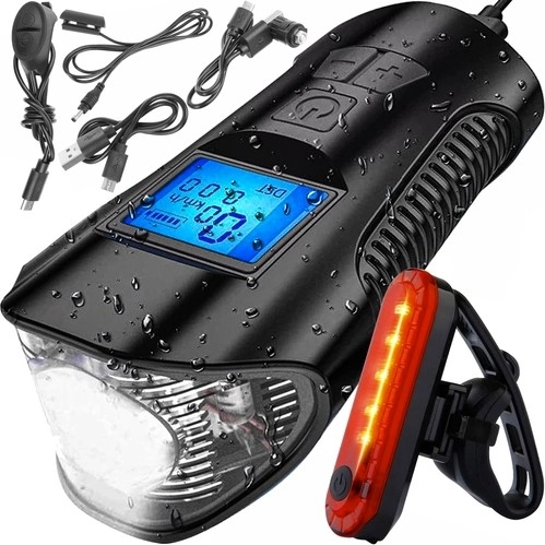 Waterproof LED Bicycle Light Set with Bike Computer and Horn