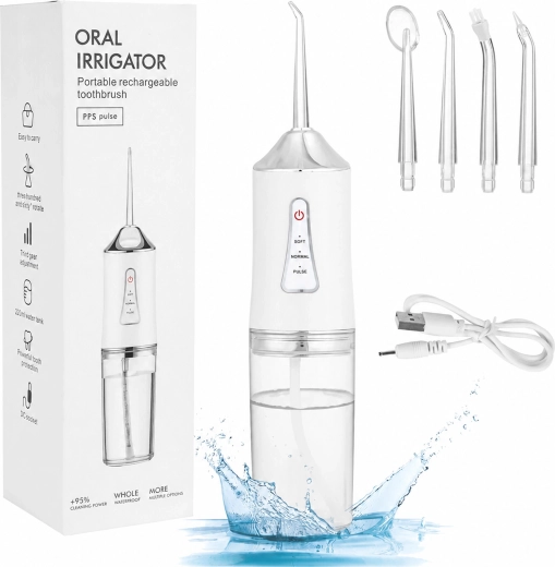 Cordless dental irrigator 230 ml with 4 nozzles and 3 modes - 1 piece