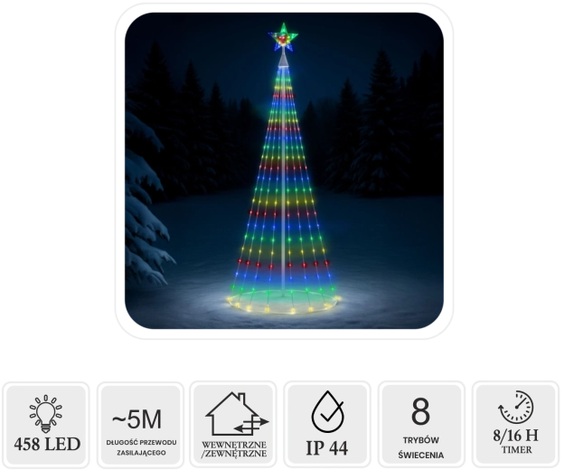 LED stožčasto božično drevesce z zvezdo 3 m, 458 LED, večbarvno, za notranjo in zunanjo uporabo