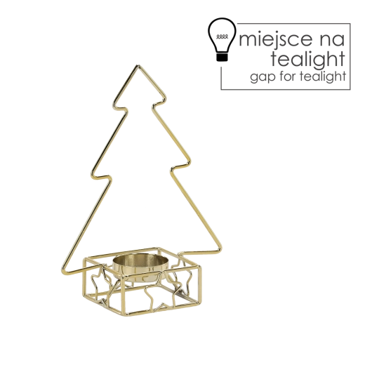 Zlat svečnik iz kovine v obliki božičnega drevesca