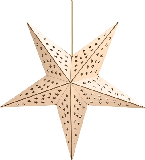Solight LED wooden hanging Christmas star with timer, 65 cm