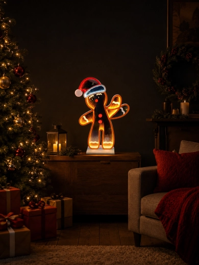 Božična 3D dekoracija medenjak z zrcalnim infinity LED učinkom 50,9 cm - 1 kos