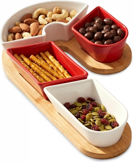 Keramične skodelice za prigrizke na bambusovem pladnju, 5-delni komplet