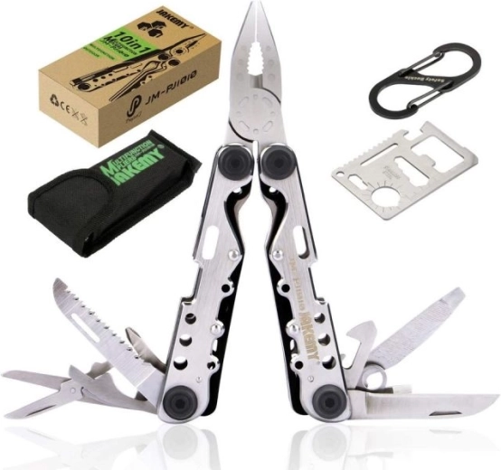 Jakemy večnamensko orodje (multitool) 10v1 s kartico za preživetje, karabinom in etuijem – 1 kos