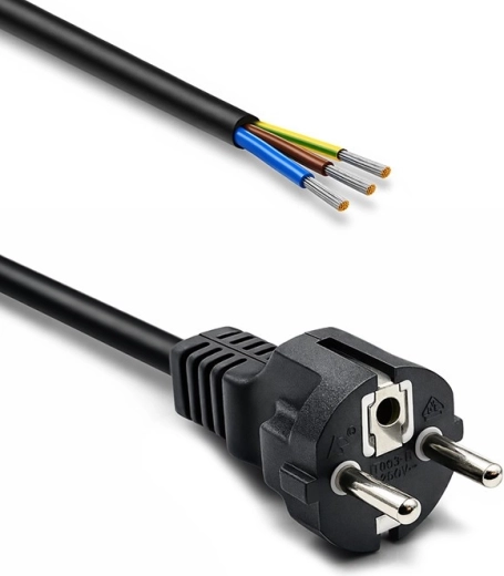 Napajalni kabel Schuko CEE 7/7 (E/F) z odizoliranimi kositrnimi vodniki, 3×1,0 mm², 1,8 m