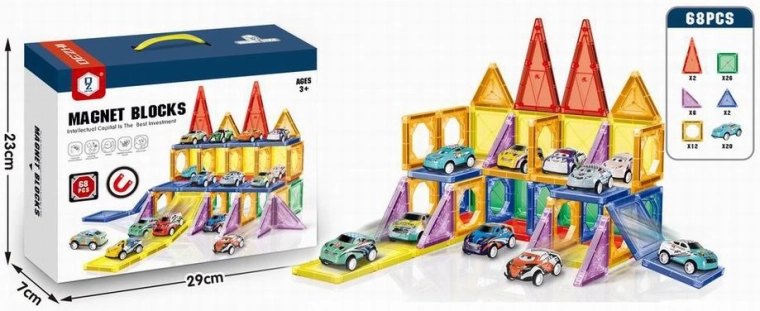 Magnetni 3D konstrukcijski set z avtomobilčki, 68 kosov